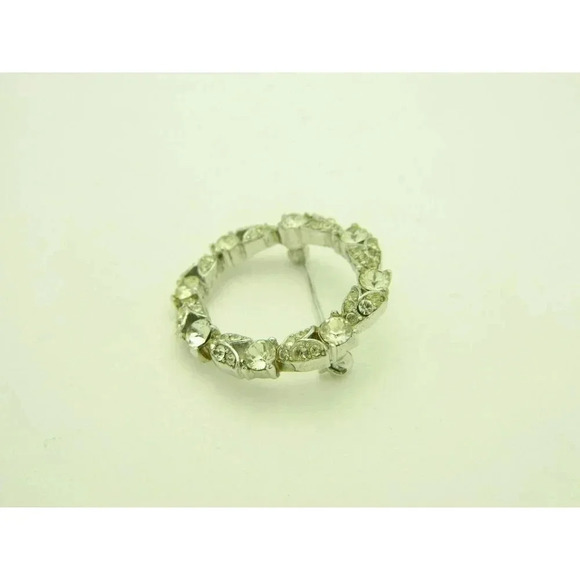 1940's CROWN TRIFARI Patent Pending Clear Rhinestone Wreath Pin Brooch - Picture 3 of 4
